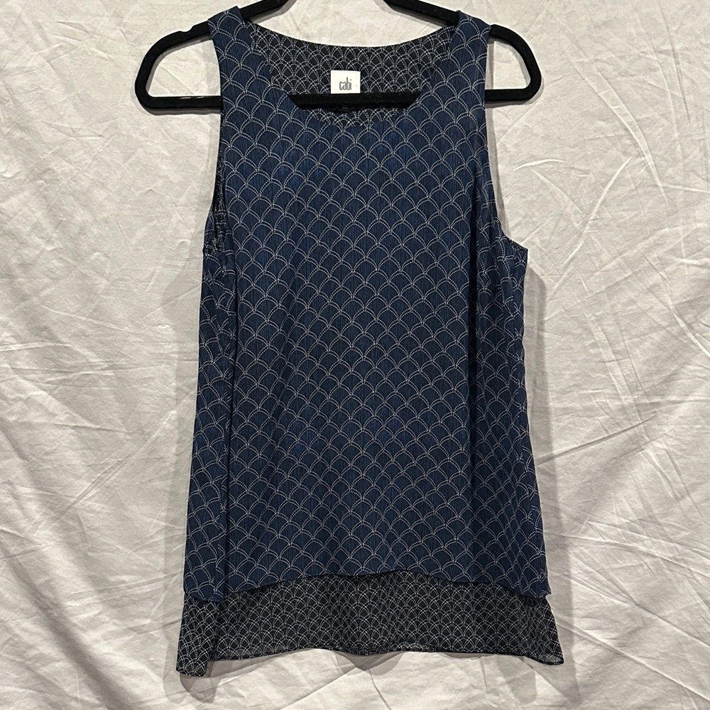 CAbi Navy and Black Patterned Tank Top